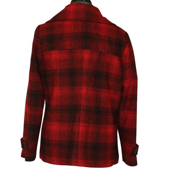 Nomadic Traders Red Black Plaid Peacoat Jacket Women’s Medium Wool Look - Picture 2 of 4